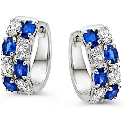 Excellent Jewelry OG238043 14k witgouden oorringen met saffier en 1,20 ct diamant