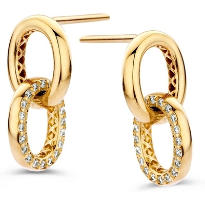 OM128011 14k gouden oorhangers met zirkonia 18 mm