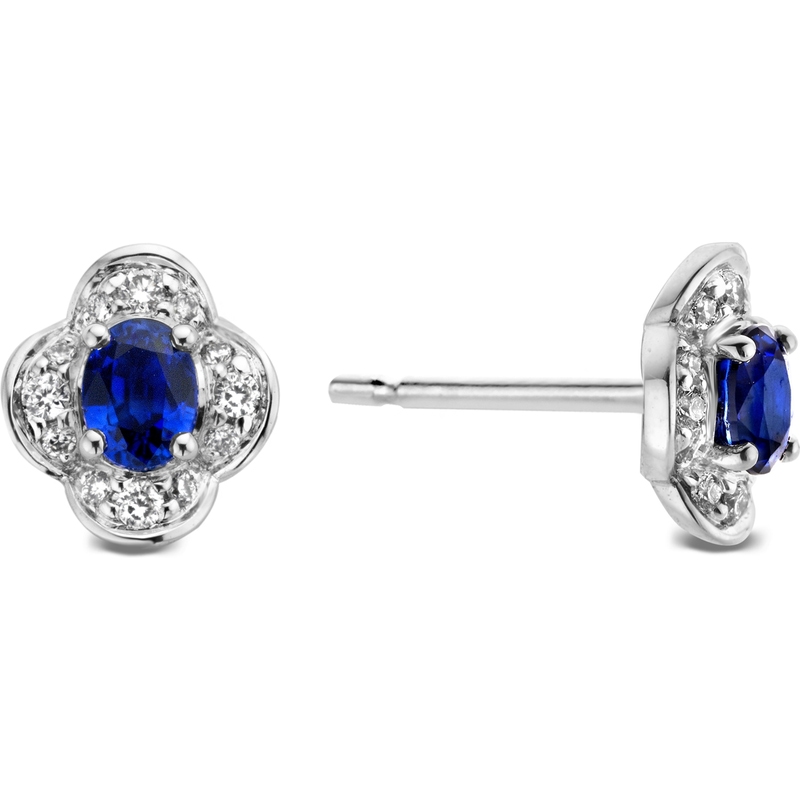 Excellent Jewelry OP237394 14k witgouden oorknopjes met saffier en diamant