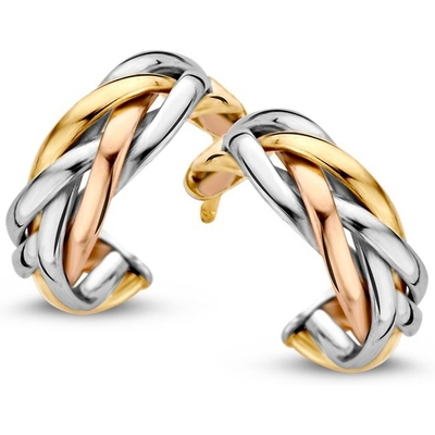 OR706824 14k tricolor gouden oorringen gevlochten
