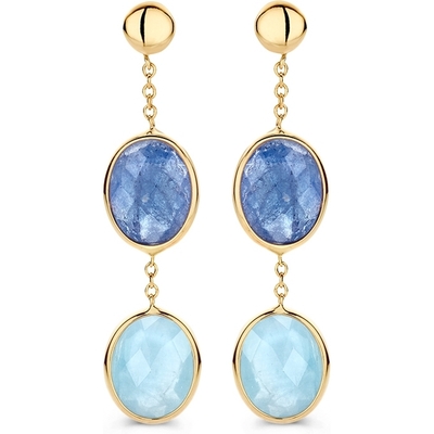 OW137630 14k gouden oorhangers met blauw kleursteen