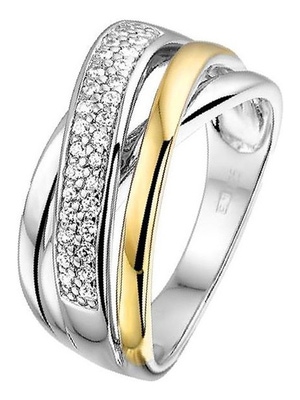 Excellent Jewelry RF625170 Zilveren ring met 14 karaat goud en zirkonia