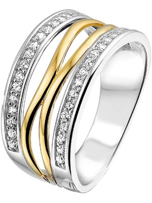 Excellent Jewelry RF625207 Zilveren ring met 14 karaat goud en zirkonia