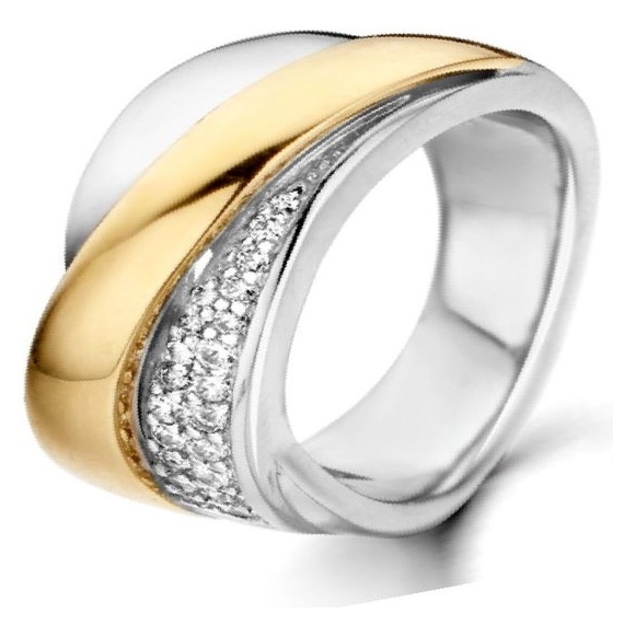 Excellent Jewelry RF626041 Zilveren ring met 14 karaat goud en zirkonia