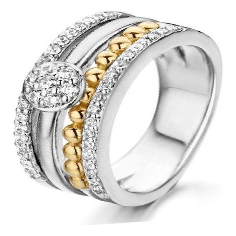 Excellent Jewelry RF626043 Zilveren ring met 14 karaat goud en zirkonia