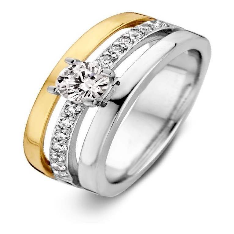 Excellent Jewelry RF626847 Zilveren met 14 karaat gouden ring met zirkonia