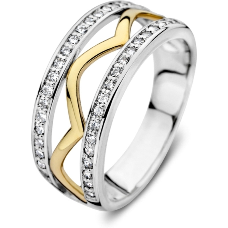 Excellent Jewelry RF627647 Zilver met 14k gouden ring met zirkonia 8,5 mm