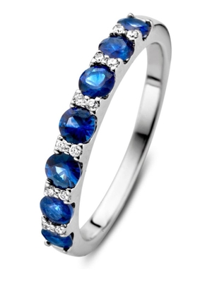 Excellent Jewelry RG237211 14k witgouden ring met saffier en 0,06 ct diamant