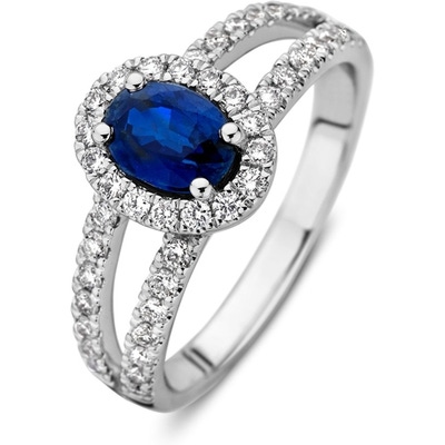 Excellent Jewelry RG237852 14k witgouden ring met saffier en 0,50 ct diamant