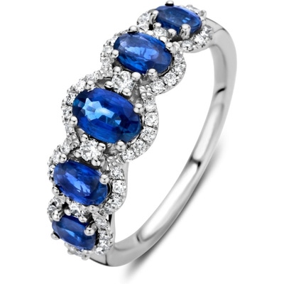 Excellent Jewelry RG238036 14k witgouden ring met saffier en 0,32 ct diamant