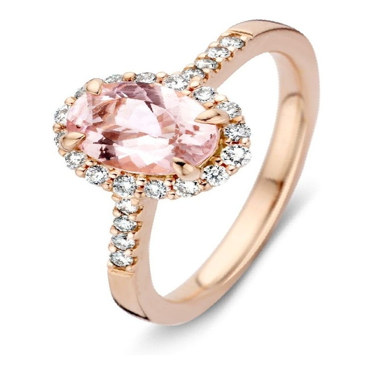 Excellent Jewelry RG316349 14 karaat roségouden ring met morganiet en 0,27 ct diamant