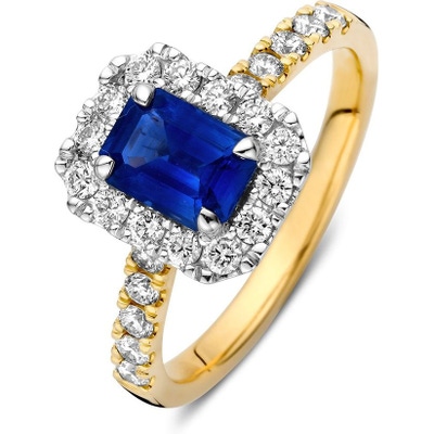 Excellent Jewelry RG438192 14 bicolor halo ring saffier