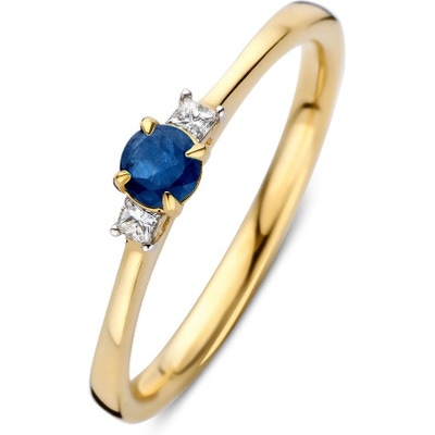 RK138268 14k gouden solitair ring met zijstenen saffier en 007 ct diamant