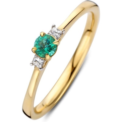 RK138270 14k gouden solitair ring met zijstenen smaragd en 007 ct diamant