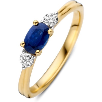RK138272 14k gouden solitair ring met zijstenen saffier en 016 ct diamant