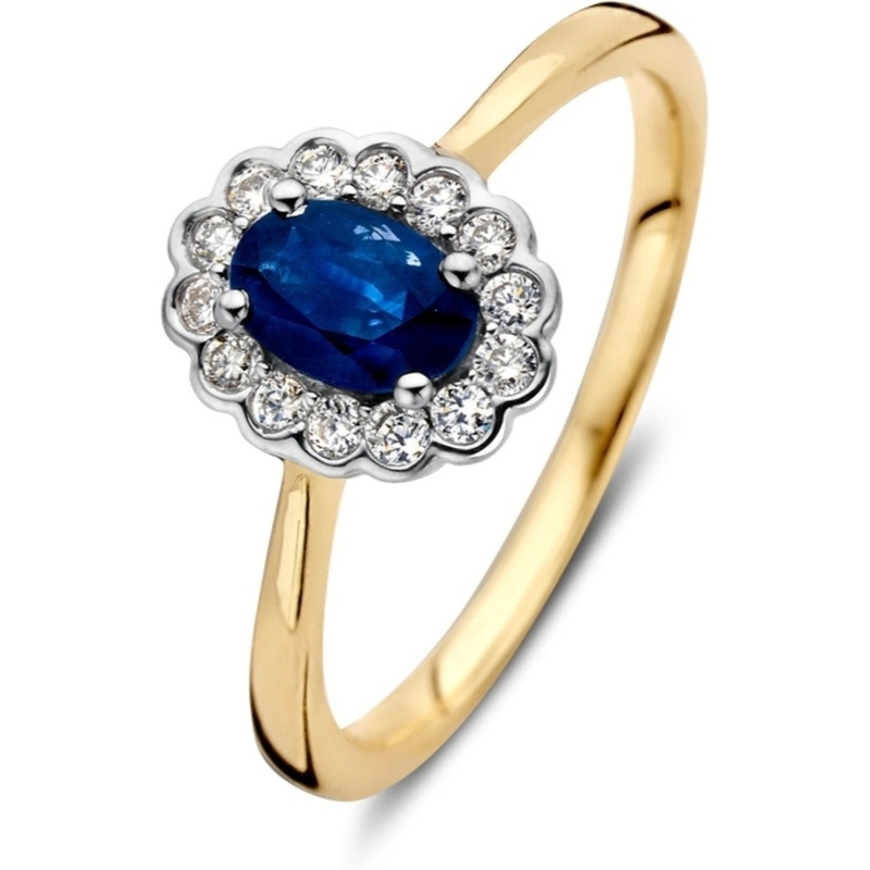 Excellent Jewelry RK437698 14k gouden ring met saffier en 0,18 ct diamant