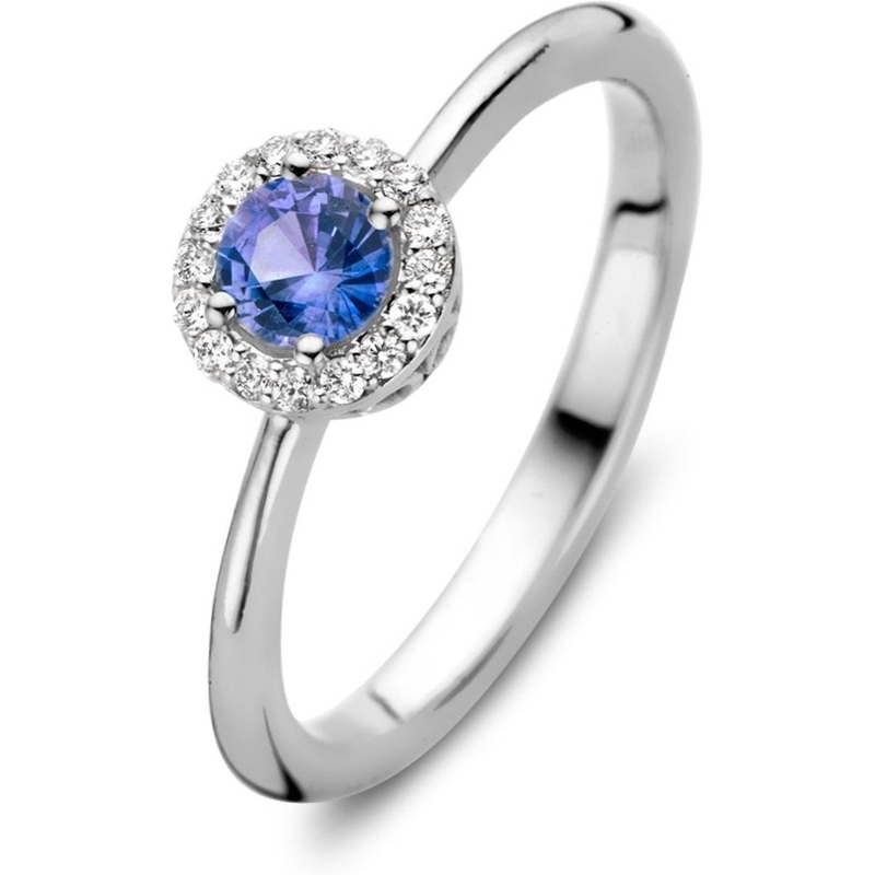 Excellent Jewelry RL837416 18k witgouden ring met saffier en 0,11 ct diamant
