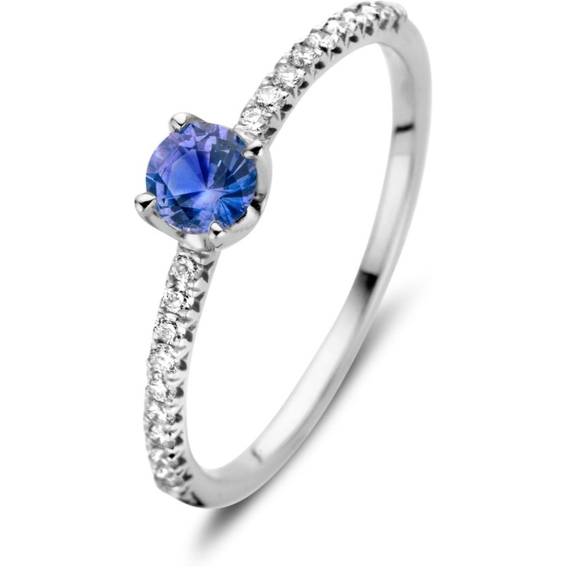 Excellent Jewelry RL837419 18k witgouden ring met saffier en 0,15 ct diamant