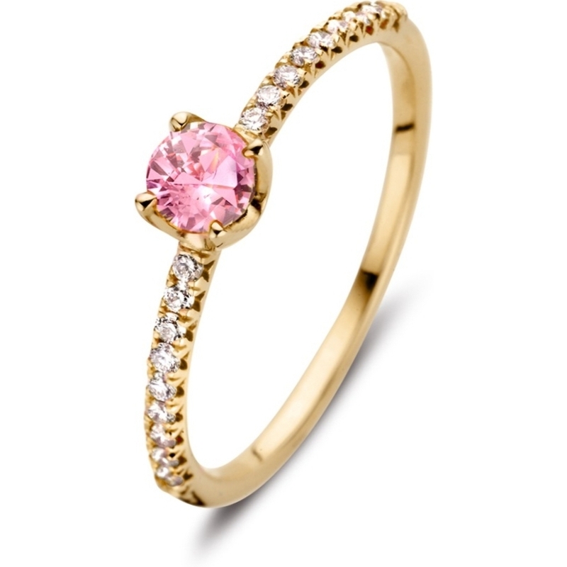 Excellent Jewelry RL837421 18k gouden ring met saffier en 0,15 ct diamant