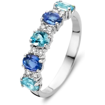 Excellent Jewelry RL837426 18k witgouden ring met saffier aquamarijn diamant