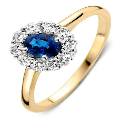 Excellent Jewelry RP137027 14 karaat gouden ring met saffier en 0,35 ct diamant