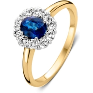 Excellent Jewelry RP137029 14k gouden ring met saffier en 0,45 ct diamant