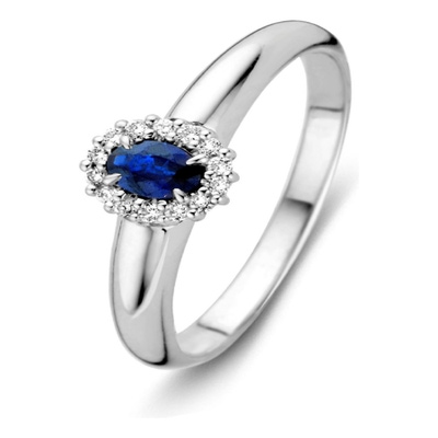 Excellent Jewelry RP216390 14 karaat witgouden ring met saffier en 0,07 ct diamant