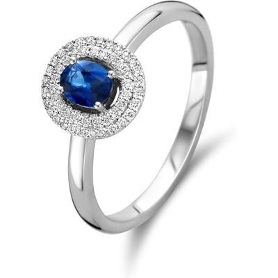 Excellent Jewelry RP237132 14k witgouden ring met saffier en 0,14 ct diamant