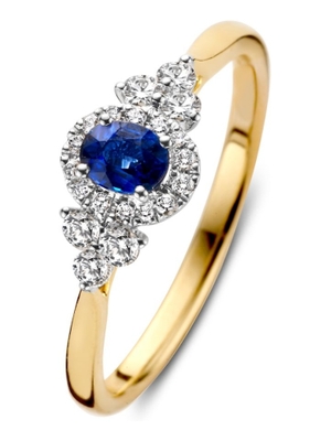 Excellent Jewelry RX437262 14k bicolor gouden ring met saffier en diamant