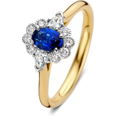 Excellent Jewelry RX437371 14k bicolor gouden ring met saffier en 0,31 ct diamant