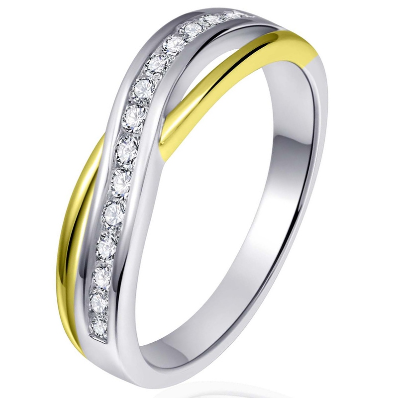 Gisser Jewels R101Y Zilveren bicolor ring met zirkonia