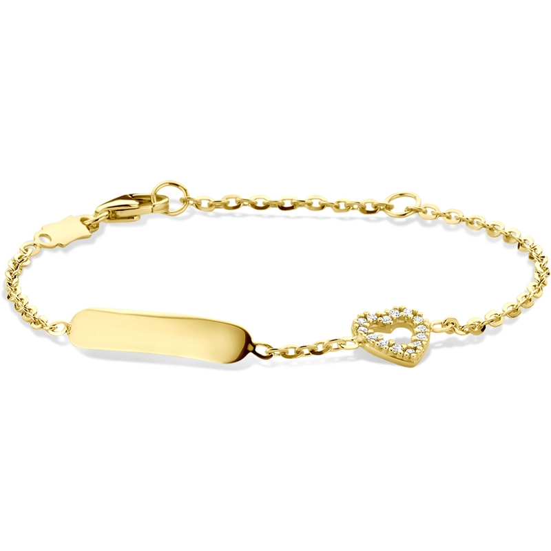 graveerarmband hartje zirkonia 11 - 13 cm 14K geelgoud