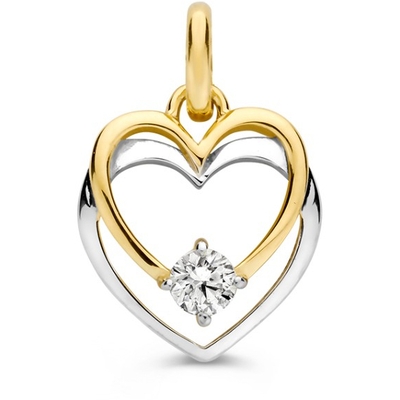 HB428227 14k bicolor gouden hanger met hartjes zirkonia 17 mm