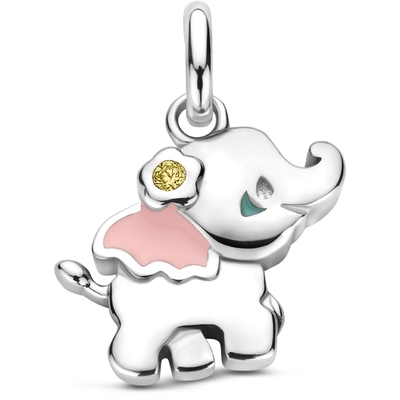 hanger emaille olifant zirkonia 17 mm zilver gerhodineerd