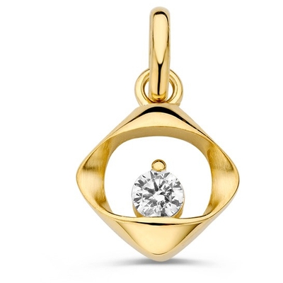 HB128171 14k gouden hanger organische vorm met zirkonia 9 mm