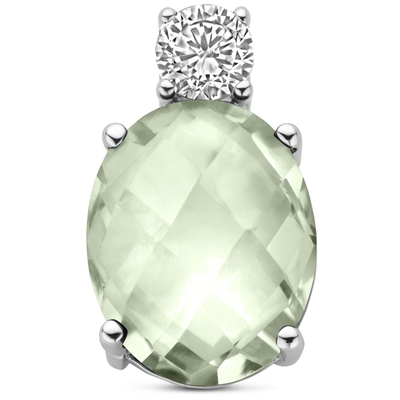 hanger groen amethist en zirkonia 13 mm zilver gerhodineerd