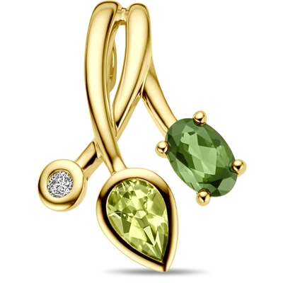 hanger groen toermalijn peridot en diamant 003ct h si 14K geelgoud