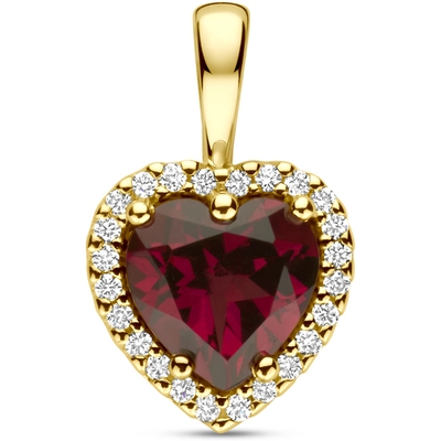 hanger hartje roze rhodoliet en diamant 006ct h si 13 mm 14K geelgoud