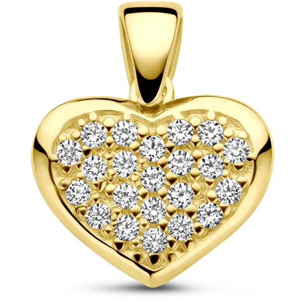 hanger hartje zirkonia 14 mm 14K geelgoud