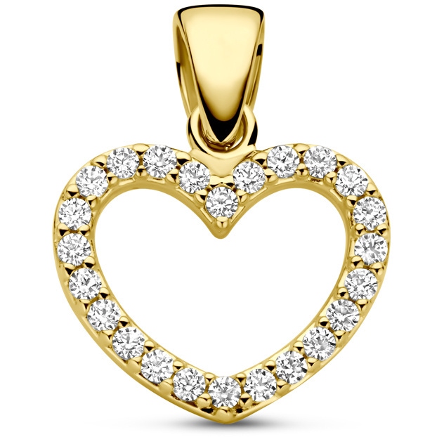 hanger hartje zirkonia 15 mm 14K geelgoud