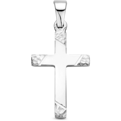 Hanger kruis gehamerd 20 mm zilver gerhodineerd