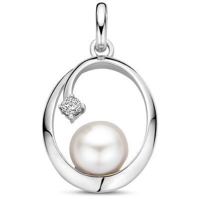 hanger ovaal parel en zirkonia 21 mm zilver gerhodineerd