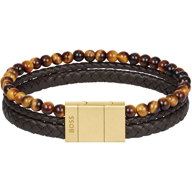 Hugo Boss Heren Armband Cat eye Leer HBJ1580787 19cm