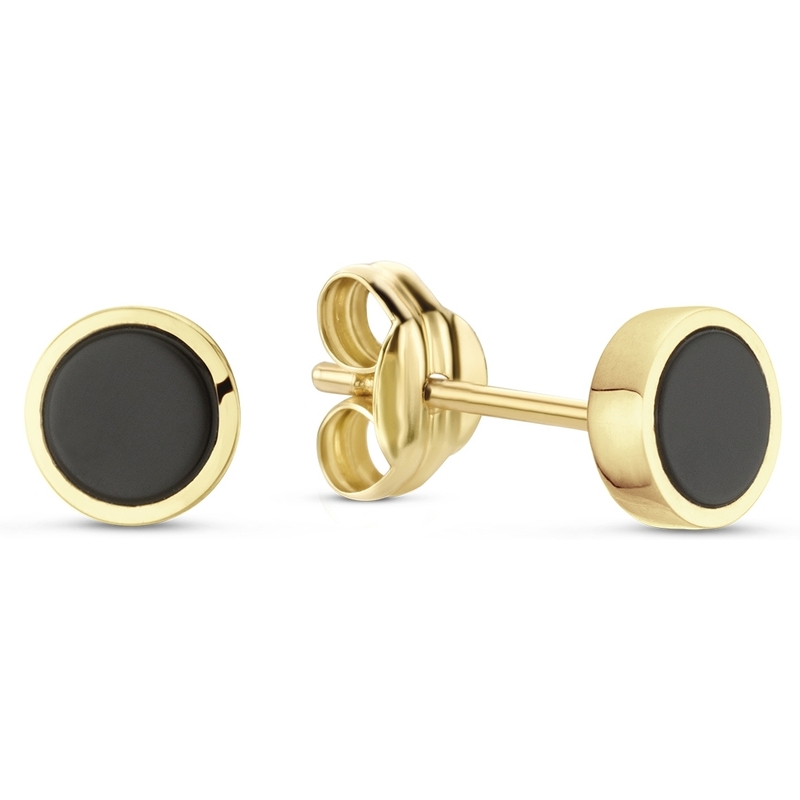 Jackie JKE24.401 Black Agate 14k gouden oorknopjes 5 mm