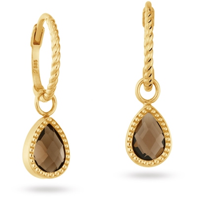 JKE25561 Amstel 14k gouden oorringen met smoky quartz hanger