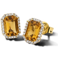 oorknoppen citrien en diamant 014ct 2x007 h si 14K geelgoud