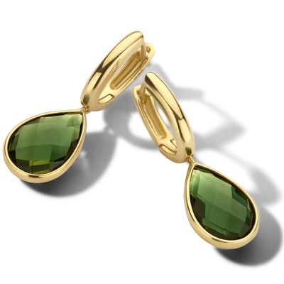 klapoorringen groen kwarts 26 mm 14K geelgoud