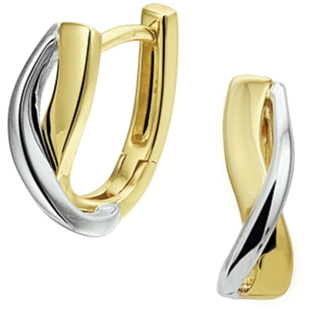klapoorringen 14K bicolor goud geelwit