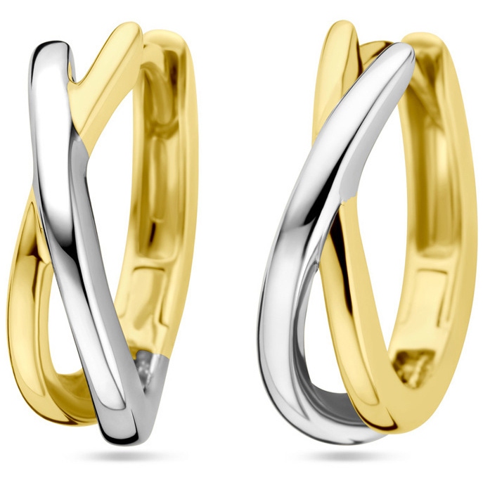 klapoorringen 14K bicolor goud geelwit