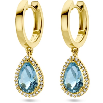 klapoorringen blauw topaas en diamant 015ct 2x 0075ct h si halo 14K geelgoud